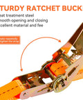 Heavy Duty Ratchet Tie Down Straps 1 Inch Wide By 20 Feet Long Orange Cargo Straps With 2200 Lbs Working Load Limit close-up
