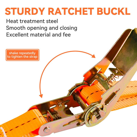 Heavy Duty Ratchet Tie Down Straps 1 Inch Wide By 20 Feet Long Orange Cargo Straps With 2200 Lbs Working Load Limit close-up