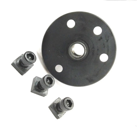 Beefy 3 Inch Rotary Table With ER20 Collet Adapter showing base plate and M6 clamp kit components for precise machining.