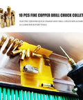 10 Piece Mini Fine Copper Collet Set for Rotary Tool Bits, Go-To Drill Chuck Clamps for Dremel and Other Rotary Tools shown with bits
