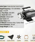Workhorse 0.1 HP 115V Water Transfer Pump with 6-Foot Hose Kit and accessories on white background