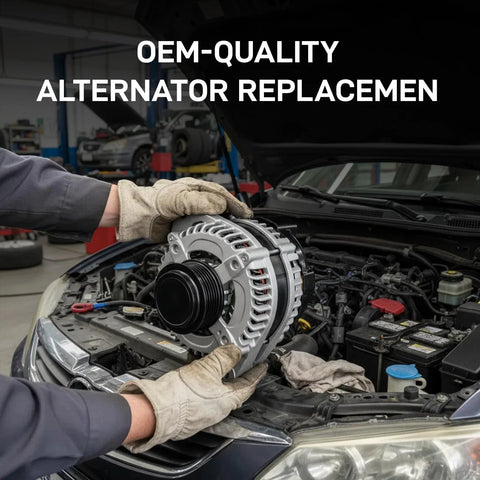Mechanic installing Durable Alternator Replacement For F Series Trucks And E Series Vans 97-02 F-150 Expedition 1997-1999 F-250 V8 5.4L 4.6L Econoline 97-01 E-150 E-250 E-350 321-1772 Compatible