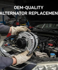 Hands installing 110Amp 12V 3-Pin Drop-In Alternator Replacement For 2007-2013 Altima L4 2.5L with 6-Groove Pulley