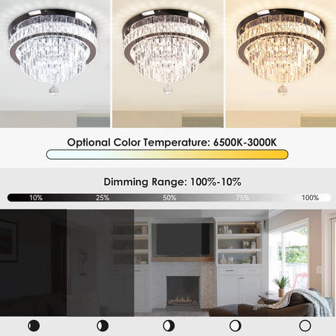 Crystal Chandelier LED Ceiling Light With Remote Control And App Control Dimmable Pendant for dining room and living room
