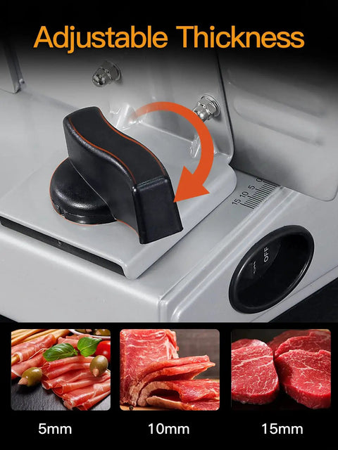 Heavy Duty Electric Meat Slicer With A Simple Thumb Dial And Two Removable 7.5 Inch Blades For Big Time Slicing Power And Hassle Free Restaurant Style Kitchen Work