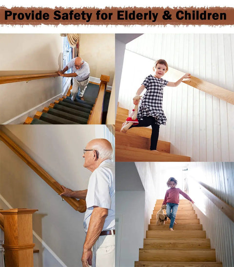 Natural Wooden Wall Mounted Porch Railing Adjustable Deck Handrail Heavy Duty Support For Kids And Seniors Non Slip Indoor Outdoor Grip No Sweat Install Top Shelf Quality used by elderly and children on staircase.