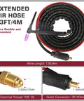 Tig Welding Gun Wp-17V Argon Torch with 13ft air hose and 35-50mm connector, showcasing extended flexible hose.