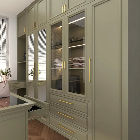 Killer 10 Pack Square Cabinet Handles For Kitchen Cupboards And Wardrobes Featuring Slick Brushed Gold Finish on stylish cabinets.