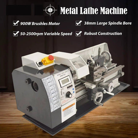 Qiokoith Mini Metal Lathe Benchtop Industrial Precision Engine continuously variable speed electric motor, 38mm spindle bore.