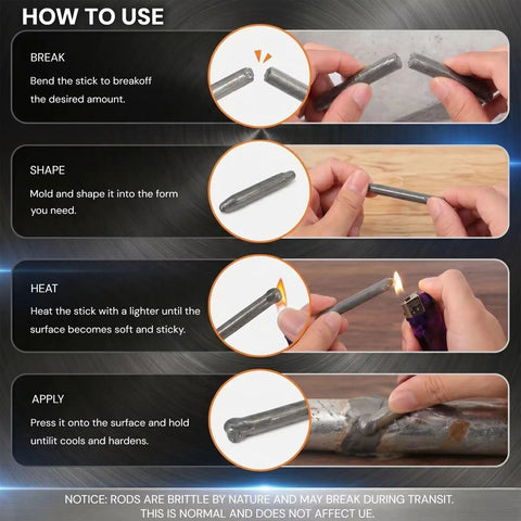 Steps to use 15 Pack Low Temp Aluminum Weld Rods 3.1 Inch for Quick Home Shop Fixes with Pre Fluxed Powder Cored Solder Sticks.