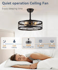 20 Inch Fandelier Caged Ceiling Fan With Light Dope Remote Control Bladeless Ceiling Fan mounted above a sleeping woman