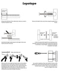 Installation guide for cabinet handles showing measurement and screw adjustment steps for Lepatape brand.