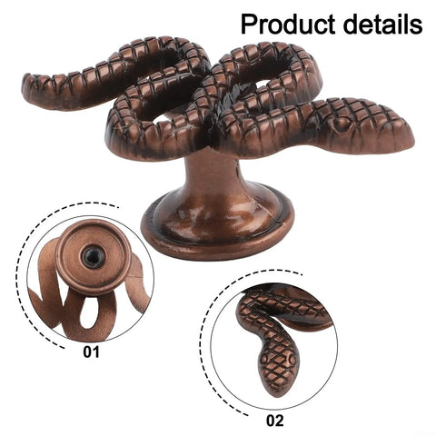 Snake Shaped Cabinet Knobs And Drawer Pulls In Zinc Alloy With Ancient Red Bronze Finish showing details