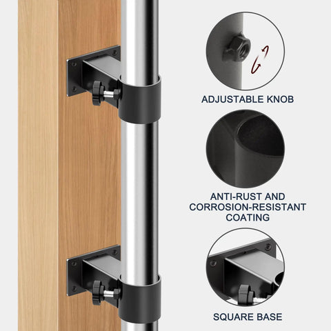 Heavy Duty Adjustable Patio Umbrella Holder Clamp Stand For Railing Mount with knobs and anti-rust coating details visible