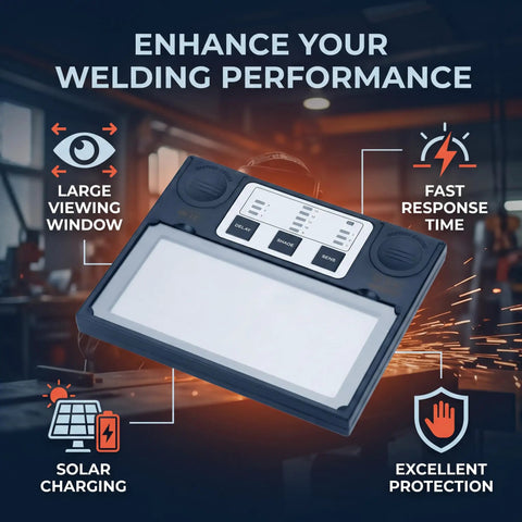 Solar Powered Auto Darkening Welding Lens Replacement Shade With Battery Backup And Huge View Window For Standard Helmets with control buttons