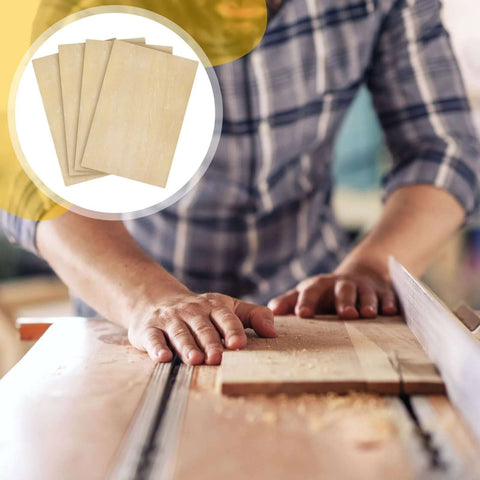 Basswood craft sheets, 12 x 18 inches, 1/8 inch thick; 4 sheets shown being used in woodworking.