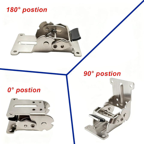 Rock Solid Workhorse Folding Brackets 0 To 180 Degrees Self Locking Hinges Heavy Duty Rustproof Steel Bracket in 0, 90, 180 degree positions.