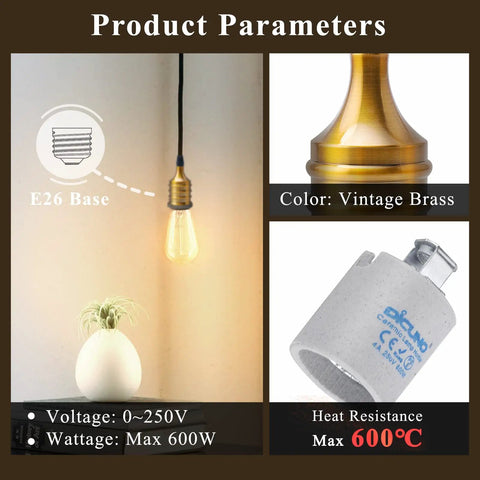 Vintage E26 Lamp Socket For Edison Pendant Lighting, Dope Industrial Brass Socket Holder showcasing features like heat resistance