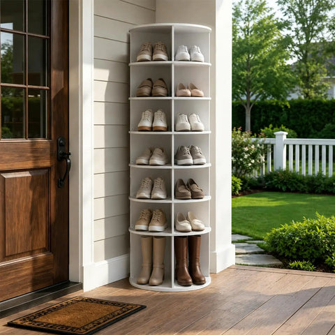 Dope Space-Saving 7-Tier Rotating Shoe Rack With Breezy Assembly And Anti-Tip Strap, Perfect For Entryways, Bedrooms, And Dorms