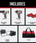 Rock Solid Cordless Drill And Impact Driver Combo Kit Packing Two Powerful Tools For Nitty Gritty Projects With Compact Build, includes drill, driver, batteries and charger.