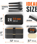 Premium Bento Box With 2 Stackable Compartments, 40 Oz Capacity, Includes Utensils, Dip Container, Chopsticks, Fork, Spoon, Knife