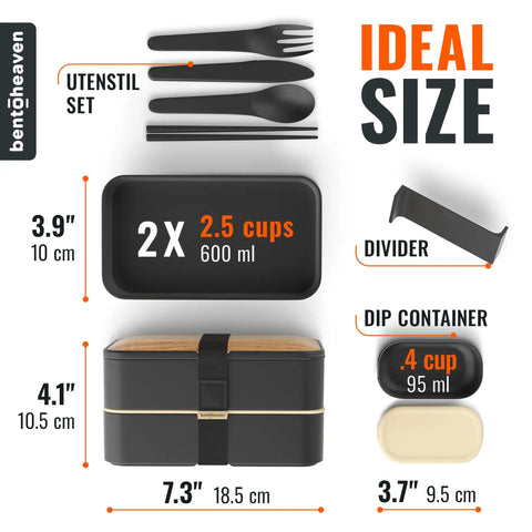 Premium Bento Box With 2 Stackable Compartments, 40 Oz Capacity, Includes Utensils, Dip Container, Chopsticks, Fork, Spoon, Knife
