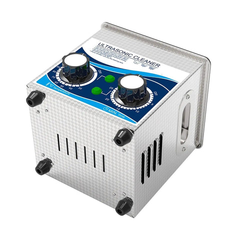 Heavy Duty 150W Ultrasonic Cleaner Machine With Digital Timer And Heater, compact 1.3L tank, controls on top.