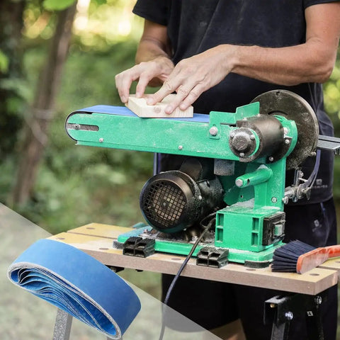 Tough As Nails 1 1/2 X 30 Inch Zirconia Sanding Belt 180 Grit 15 Pack on belt sander used for woodworking finishing.