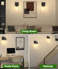 Two Pack Black Vanity Wall Sconces Modern Industrial Wall Lighting With Clear Glass Shades for Living Room, Study Room, and Stairway.
