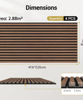 Game Changer Walnut Wood Slat Wall Panels Four Pack Acoustic Sound Dampening Board Set dimensions and specifications.