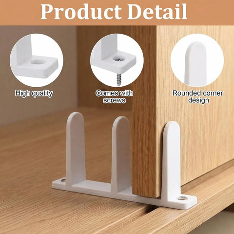 Four Pack Sliding Closet Door Floor Guide Set Built To Last With Universal ABS Bottom Guides Fit One And Three Eighths Inch Doors Complete Track Kit With Screws For Easy No Fuss Cabinet Installation White on sliding closet door