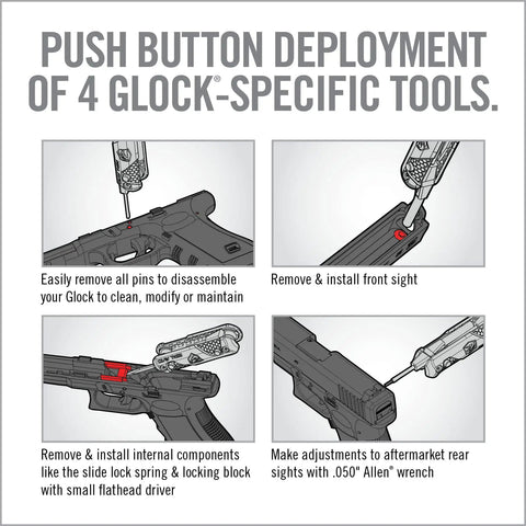 Top Shelf 4 In 1 Glock Armorer Multi Tool For Pistol Care With Magnetic Sight Driver And Pin Punch tools deployment illustration.