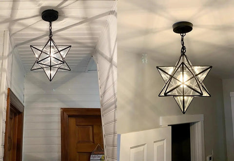 Big 16 Inch Moravian Star Pendant Light With Clear Glass Adjustable Chain Hanging Star Ceiling Fixture in hallway and entryway