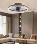 WAZYKJMDXX Ceiling Fan with Light 20 Inch Handheld Remote 6 Speeds Modern, crystal light ring in spacious room setting.