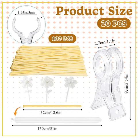 Massive Balloon Arch Kit With 100 Long Skinny Latex Twisting Strips Plus Heavy Duty Plastic Clips For Birthday Weddings And Epic Party Backdrops, 100 strips and 20 clips, size chart