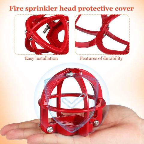 Sick Fire Sprinkler Head Guard Cover Metal Cage Protector Shell for Ceiling Mount shown in hand, red steel, 3.34 inches, easy installation.