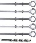 Five Pack Heavy Duty Stainless Steel Eyebolts With Nuts And Washers And Drill Bit Quarter Inch Threaded Eyebolts Marine Grade UNC 3A Shoulder Lifting Rings