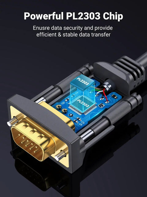 6 Foot USB To Serial Adapter With DB9 Male Port And PL2303 Chipset for RS232 USB Cable showing internal chip design