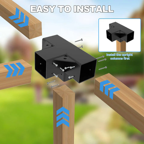 Heavy Duty 4x4 Pergola Bracket Kit With 4 Way Right Angle Elevated Wood Stand Do It Yourself Hardware Set For Outdoor Beams And Posts