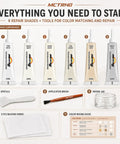 No Sweat Professional Leather And Vinyl Repair Kit For Seamlessly Blending White Cream And Light Gray Color Shades Onto Sofas Home Couches Car Boat And Bags, six repair shades with applicator tools and color mixing guide.