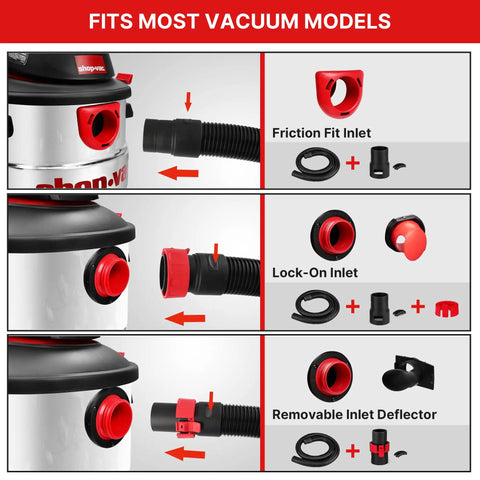 Beefy 8 Ft Universal Vacuum Hose 2.5 Inch Heavy Duty Replacement Hose connectivity options for Rigid DeWalt Husky Craftsman vacuums.