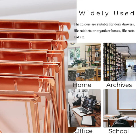 Rose Gold Hanging File Folders With Pockets Letter Size 6 Pack Decorative Cute Office Home School File Folders With One Fifth Cut Adjustable Tabs And Built In Pockets For Easy Storage And Organization
