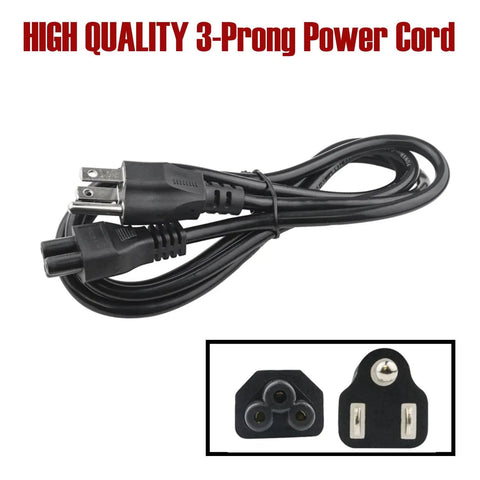 Black high quality 3-prong power cord with plug and socket, compatible with 12V 6A 72W AC Power Adapter.