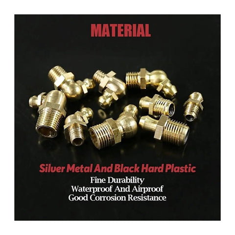 Grease Nipple Kit 290-Piece Metric Brass Hydraulic Fittings Assortment With Straight 90 Degree And 45 Degree Zerk Angles
