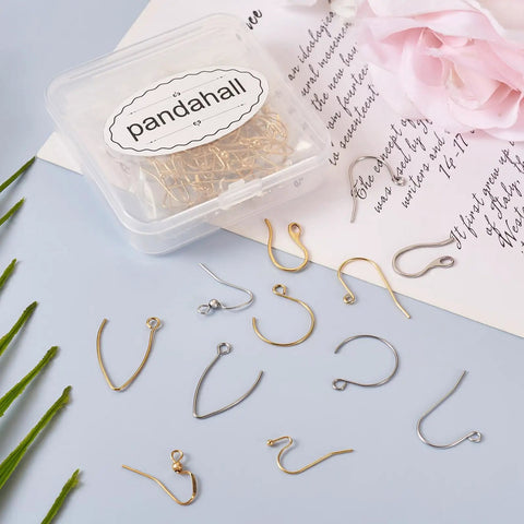 96Pcs Stainless Steel Earring Hooks Set Long V Shape Marquise Ear Wires With Circle Ball Dots And Horizontal Loops in box
