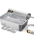Slick Automatic Dog Water Dispenser With Hella Sturdy Two Gallon Stainless Steel Bowl For Indoor Outdoor Setup with water splash.