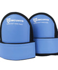 Waterproof Leatherette Knee Pads For Men with blue exterior and extra wide straps for all-day comfort and heavy-duty use.