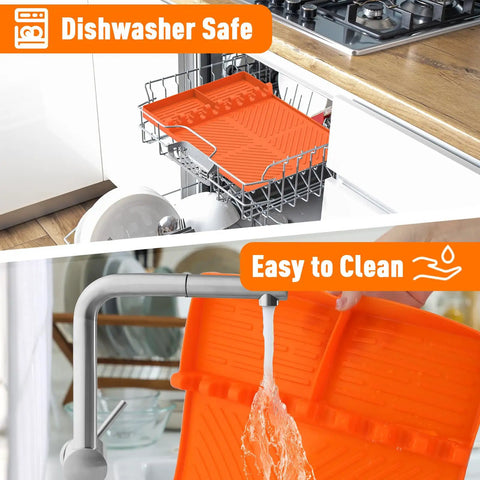 Premium Silicone Grill Mat Sixteen By Eleven Point Five Inches For Griddle Grillin shown in dishwasher and being washed