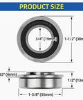 Four Pack Sealed Flange Ball Bearings Three Quarters Inch Bore 19mm ID x 35mm OD x 13mm Wide, size diagram shown