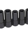 Five Piece Large Tap Socket Set For Auto Repairs Includes Five Large Tap Sockets In Five Eighths Inch, Eleven Sixteenths Inch, Three Quarters Inch, Seven Eighths Inch And One Inch With 16mm, 18mm, 22mm And 25mm Sizes, black finish